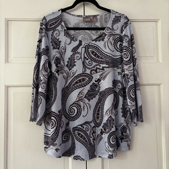 Chico’s Tops - Chico’s Size 3 Paisley Print Blouse Knit Top Chicos‎ XL 3/4 Sleeve Blue Purple
